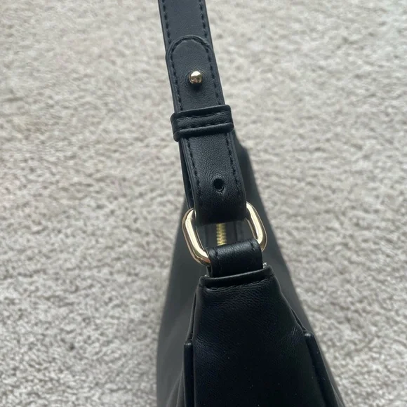 Faux Leather Black Crescent Shoulder Bag - Picture 6 of 10